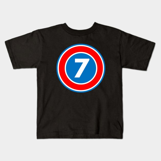 Hero Logo Number 7 Seven 7th Seventh Birthday Age Anniversary Numeral. Kids T-Shirt by created4heroes